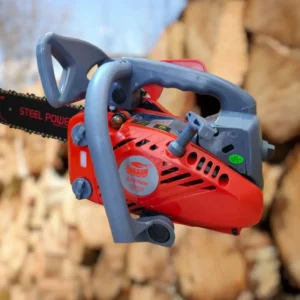 Steel Power STP3000 12-inch chainsaw with red body and gray handles available from Joo Huat Chai Kee Malaysia