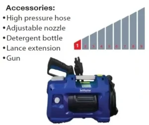 Compact JETMASTER TRENDY 610 pressure washer available at Joo Huat Chai Kee with hose and adjustable nozzle